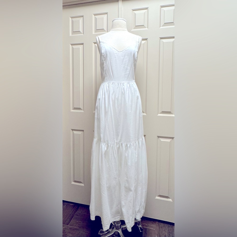 Old Navy 100% Cotton white maxi dress CAMI style lined w/adjustable straps LARGE - Picture 3 of 11